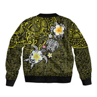 Hawaiian Turtle and Plumeria Bomber Jacket Polynesian Tattoo and Tribal Elements Pattern Yellow Color LT03 - Polynesian Pride
