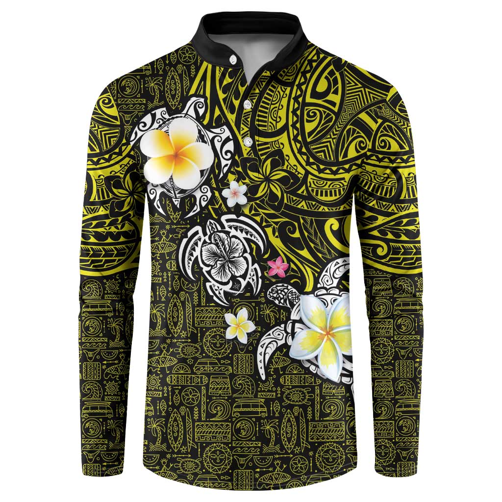 Hawaiian Turtle and Plumeria Button Sweatshirt Polynesian Tattoo and Tribal Elements Pattern Yellow Color LT03 Yellow - Polynesian Pride