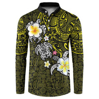 Hawaiian Turtle and Plumeria Button Sweatshirt Polynesian Tattoo and Tribal Elements Pattern Yellow Color LT03 Yellow - Polynesian Pride