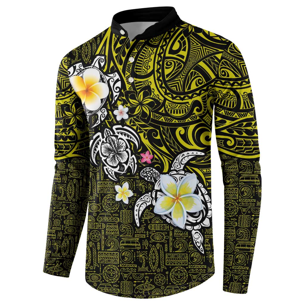 Hawaiian Turtle and Plumeria Button Sweatshirt Polynesian Tattoo and Tribal Elements Pattern Yellow Color LT03 - Polynesian Pride