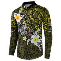 Hawaiian Turtle and Plumeria Button Sweatshirt Polynesian Tattoo and Tribal Elements Pattern Yellow Color LT03 - Polynesian Pride