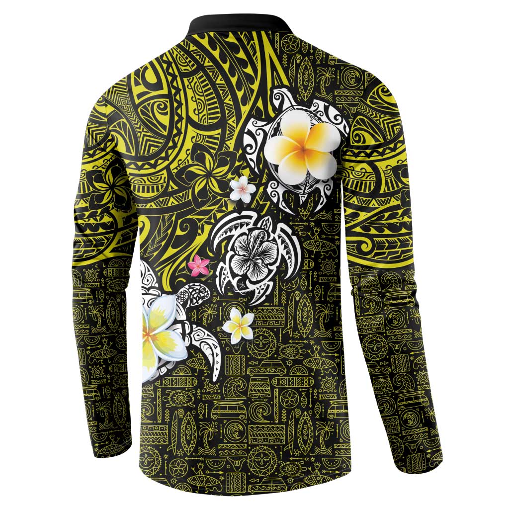 Hawaiian Turtle and Plumeria Button Sweatshirt Polynesian Tattoo and Tribal Elements Pattern Yellow Color LT03 - Polynesian Pride