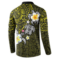 Hawaiian Turtle and Plumeria Button Sweatshirt Polynesian Tattoo and Tribal Elements Pattern Yellow Color LT03 - Polynesian Pride
