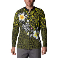 Hawaiian Turtle and Plumeria Button Sweatshirt Polynesian Tattoo and Tribal Elements Pattern Yellow Color LT03 - Polynesian Pride