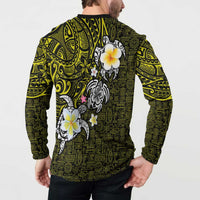 Hawaiian Turtle and Plumeria Button Sweatshirt Polynesian Tattoo and Tribal Elements Pattern Yellow Color LT03 - Polynesian Pride