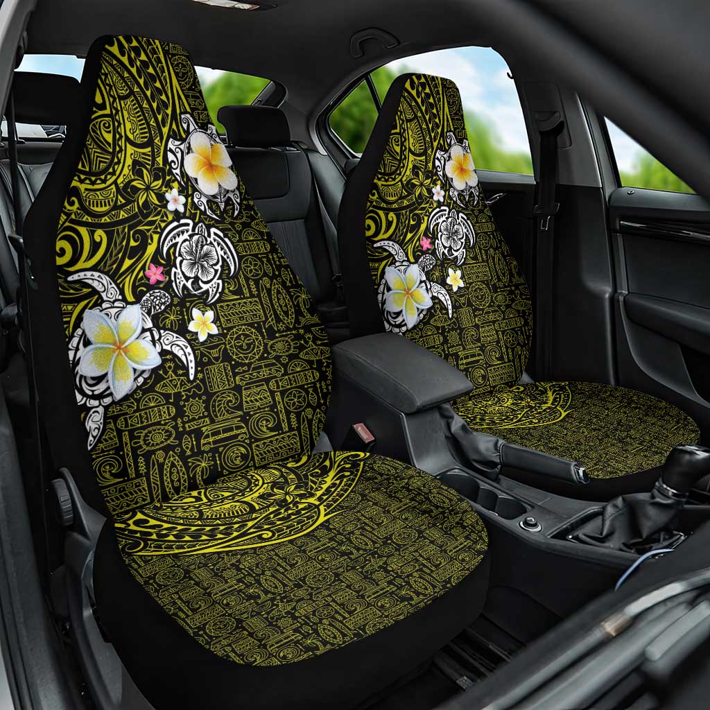 Hawaiian Turtle and Plumeria Car Seat Cover Polynesian Tattoo and Tribal Elements Pattern Yellow Color LT03 One Size Yellow - Polynesian Pride