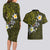 Hawaiian Turtle and Plumeria Couples Matching Long Sleeve Bodycon Dress and Hawaiian Shirt Polynesian Tattoo and Tribal Elements Pattern Yellow Color