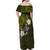 Hawaiian Turtle and Plumeria Family Matching Off Shoulder Maxi Dress and Hawaiian Shirt Polynesian Tattoo and Tribal Elements Pattern Yellow Color