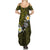 Hawaiian Turtle and Plumeria Family Matching Summer Maxi Dress and Hawaiian Shirt Polynesian Tattoo and Tribal Elements Pattern Yellow Color