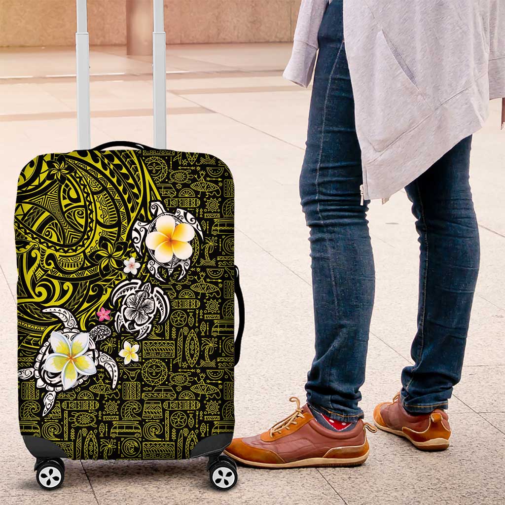 Hawaiian Turtle and Plumeria Luggage Cover Polynesian Tattoo and Tribal Elements Pattern Yellow Color LT03 Yellow - Polynesian Pride