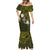 Hawaiian Turtle and Plumeria Mermaid Dress Polynesian Tattoo and Tribal Elements Pattern Yellow Color