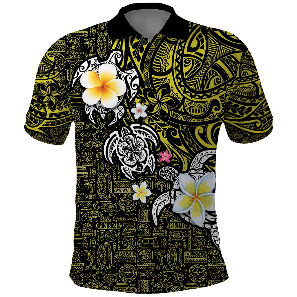 Hawaiian Turtle and Plumeria Polo Shirt Polynesian Tattoo and Tribal Elements Pattern Yellow Color LT03 Yellow - Polynesian Pride