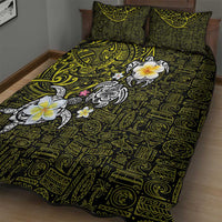 Hawaiian Turtle and Plumeria Quilt Bed Set Polynesian Tattoo and Tribal Elements Pattern Yellow Color LT03 - Polynesian Pride