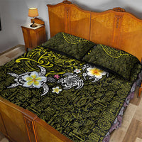 Hawaiian Turtle and Plumeria Quilt Bed Set Polynesian Tattoo and Tribal Elements Pattern Yellow Color LT03 - Polynesian Pride