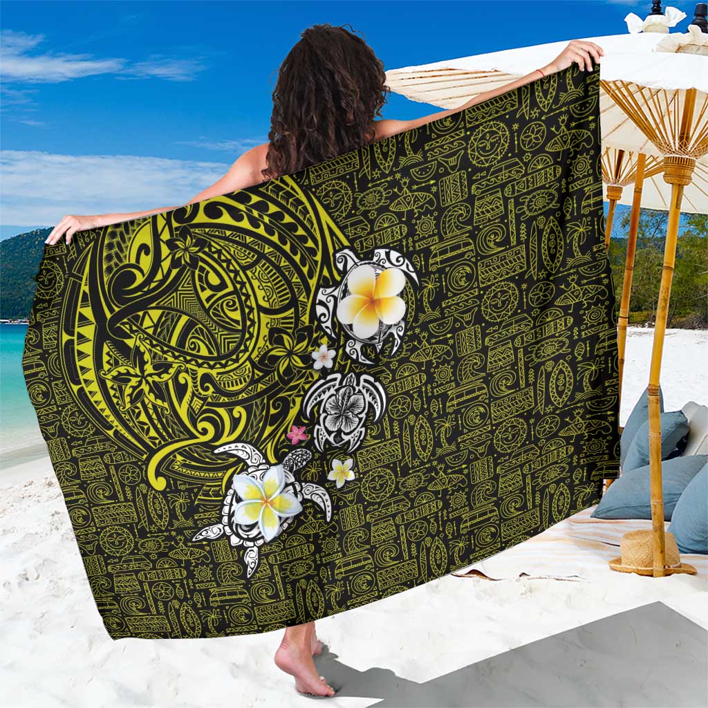 Hawaiian Turtle and Plumeria Sarong Polynesian Tattoo and Tribal Elements Pattern Yellow Color LT03 One Size 44 x 66 inches Yellow - Polynesian Pride