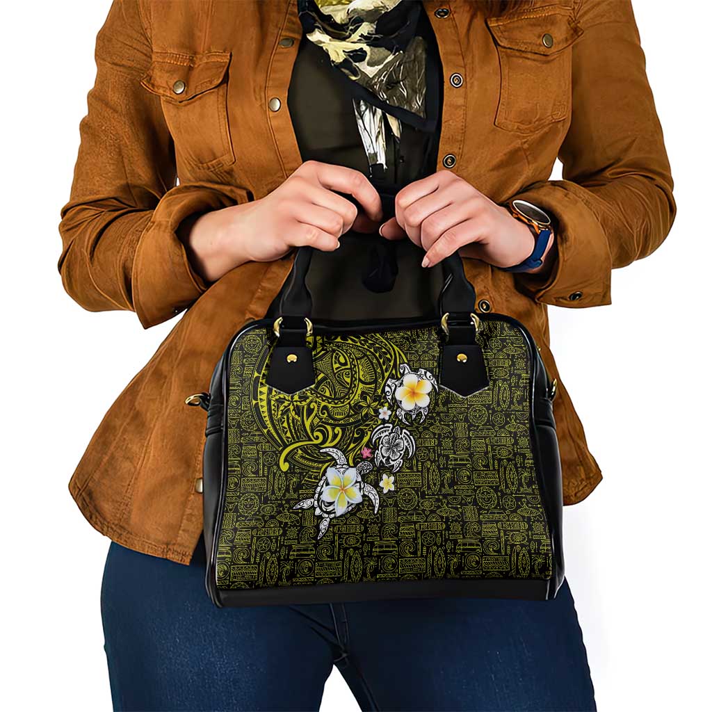 Hawaiian Turtle and Plumeria Shoulder Handbag Polynesian Tattoo and Tribal Elements Pattern Yellow Color LT03 - Polynesian Pride