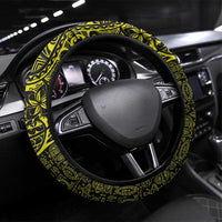 Hawaiian Turtle and Plumeria Steering Wheel Cover Polynesian Tattoo and Tribal Elements Pattern Yellow Color LT03 Universal Fit Yellow - Polynesian Pride