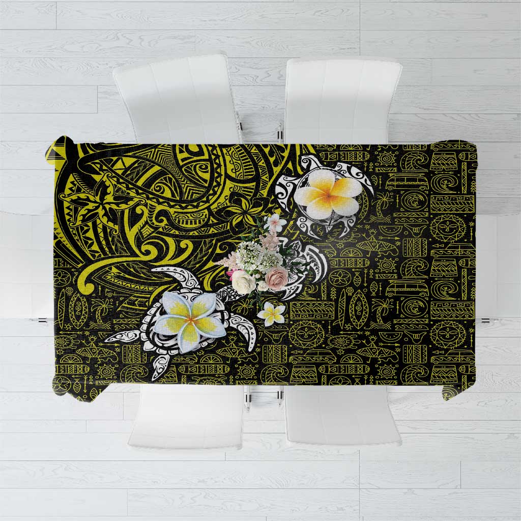 Hawaiian Turtle and Plumeria Tablecloth Polynesian Tattoo and Tribal Elements Pattern Yellow Color LT03 Yellow - Polynesian Pride