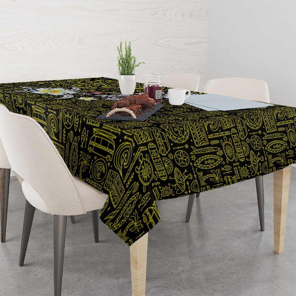 Hawaiian Turtle and Plumeria Tablecloth Polynesian Tattoo and Tribal Elements Pattern Yellow Color LT03 - Polynesian Pride