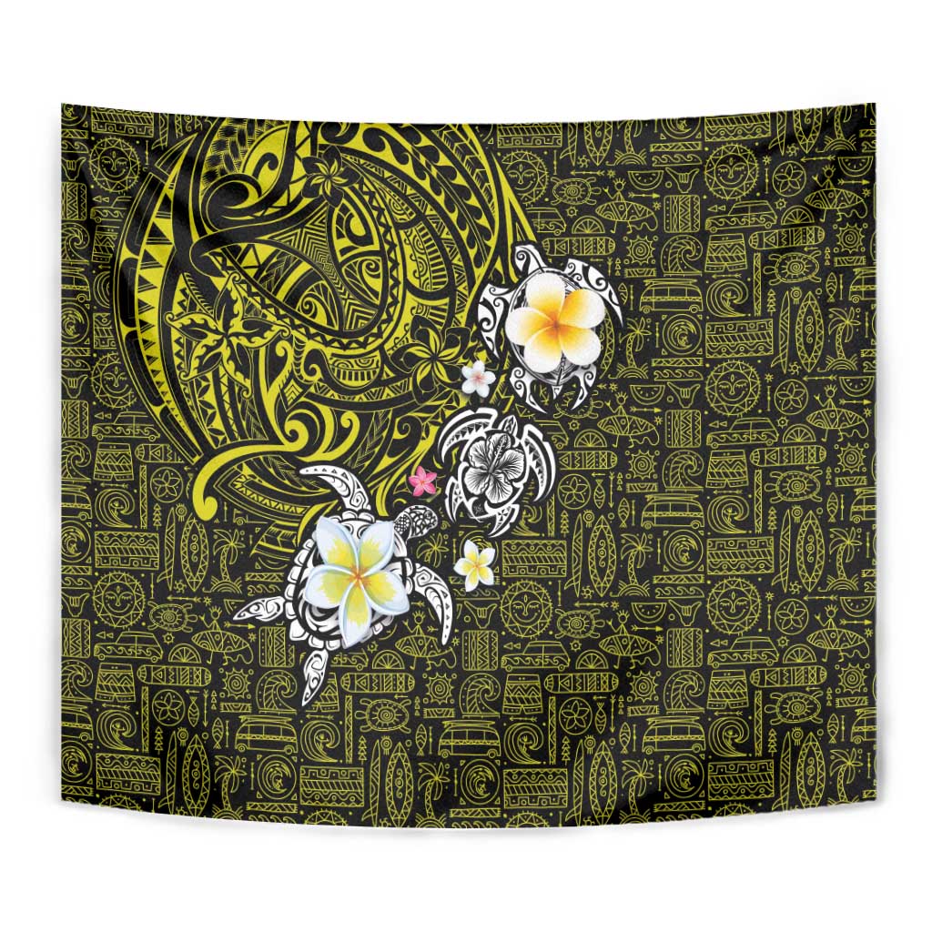 Hawaiian Turtle and Plumeria Tapestry Polynesian Tattoo and Tribal Elements Pattern Yellow Color LT03 - Polynesian Pride