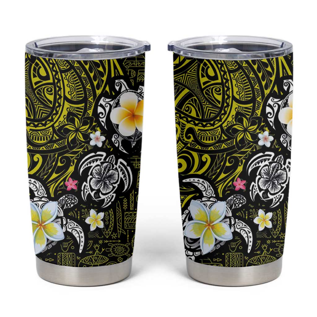 Hawaiian Turtle and Plumeria Tumbler Cup Polynesian Tattoo and Tribal Elements Pattern Yellow Color LT03 Yellow - Polynesian Pride
