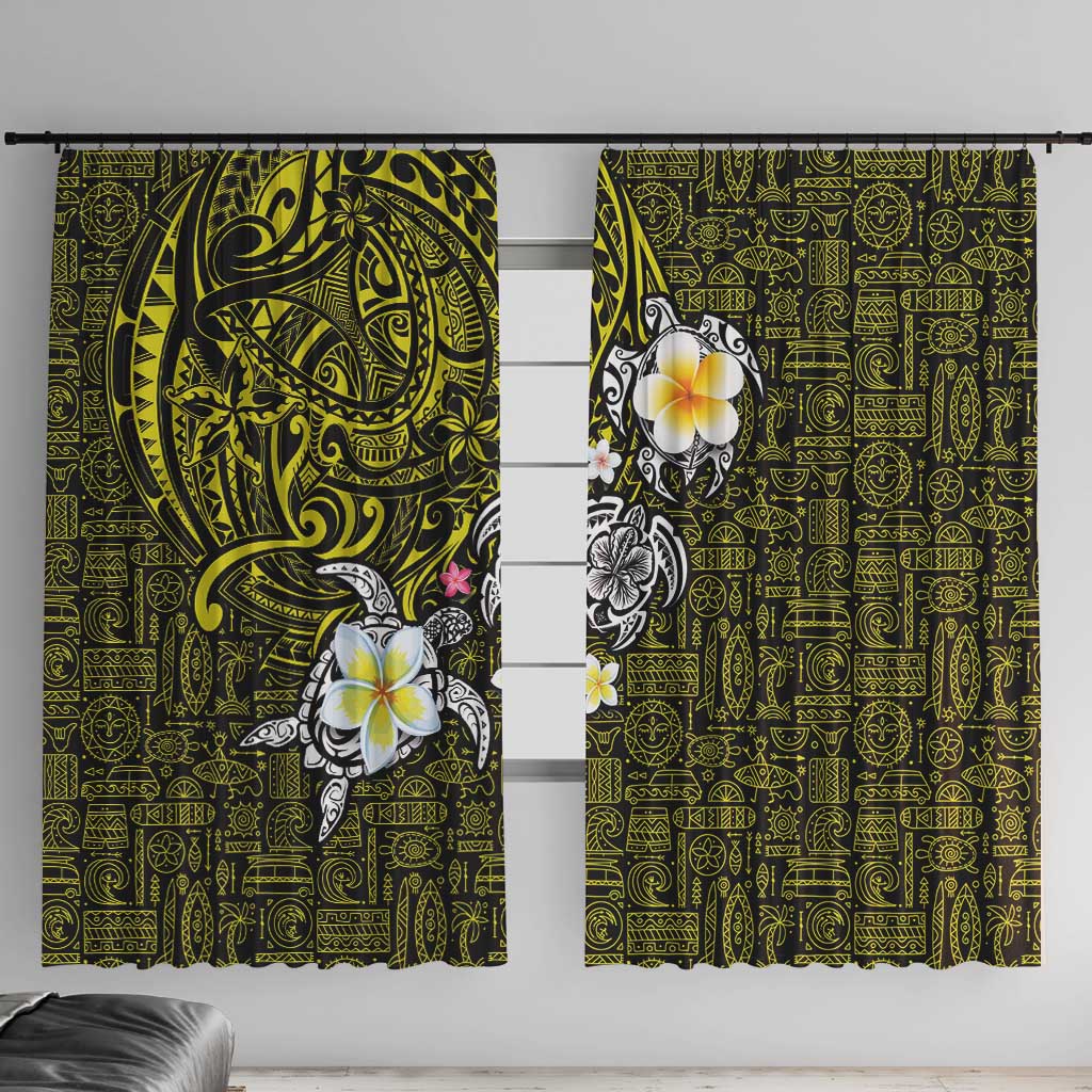 Hawaiian Turtle and Plumeria Window Curtain Polynesian Tattoo and Tribal Elements Pattern Yellow Color LT03 With Hooks Yellow - Polynesian Pride