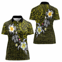 Hawaiian Turtle and Plumeria Women Polo Shirt Polynesian Tattoo and Tribal Elements Pattern Yellow Color LT03 - Polynesian Pride