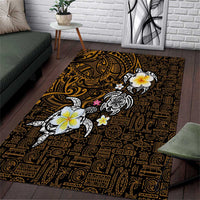 Hawaiian Turtle and Plumeria Area Rug Polynesian Tattoo and Tribal Elements Pattern Orange Color LT03 Orange - Polynesian Pride
