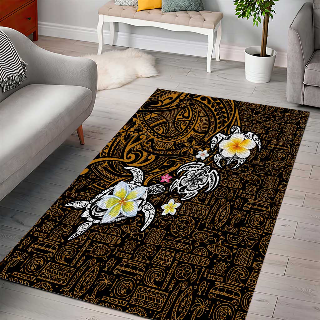 Hawaiian Turtle and Plumeria Area Rug Polynesian Tattoo and Tribal Elements Pattern Orange Color LT03 - Polynesian Pride