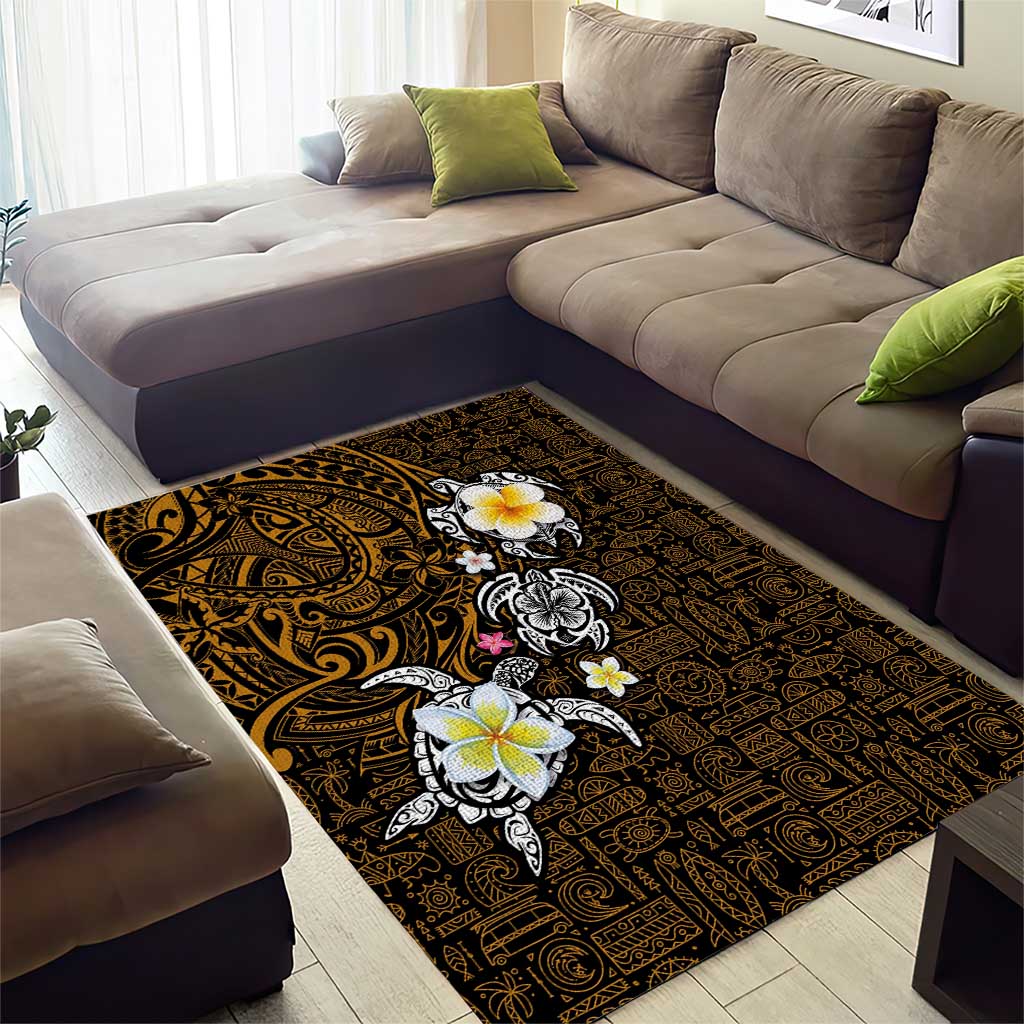 Hawaiian Turtle and Plumeria Area Rug Polynesian Tattoo and Tribal Elements Pattern Orange Color LT03 - Polynesian Pride