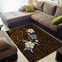 Hawaiian Turtle and Plumeria Area Rug Polynesian Tattoo and Tribal Elements Pattern Orange Color LT03 - Polynesian Pride