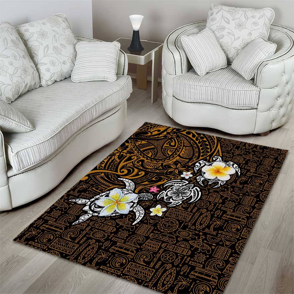 Hawaiian Turtle and Plumeria Area Rug Polynesian Tattoo and Tribal Elements Pattern Orange Color LT03 - Polynesian Pride