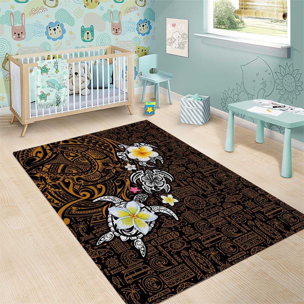 Hawaiian Turtle and Plumeria Area Rug Polynesian Tattoo and Tribal Elements Pattern Orange Color LT03 - Polynesian Pride