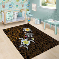Hawaiian Turtle and Plumeria Area Rug Polynesian Tattoo and Tribal Elements Pattern Orange Color LT03 - Polynesian Pride