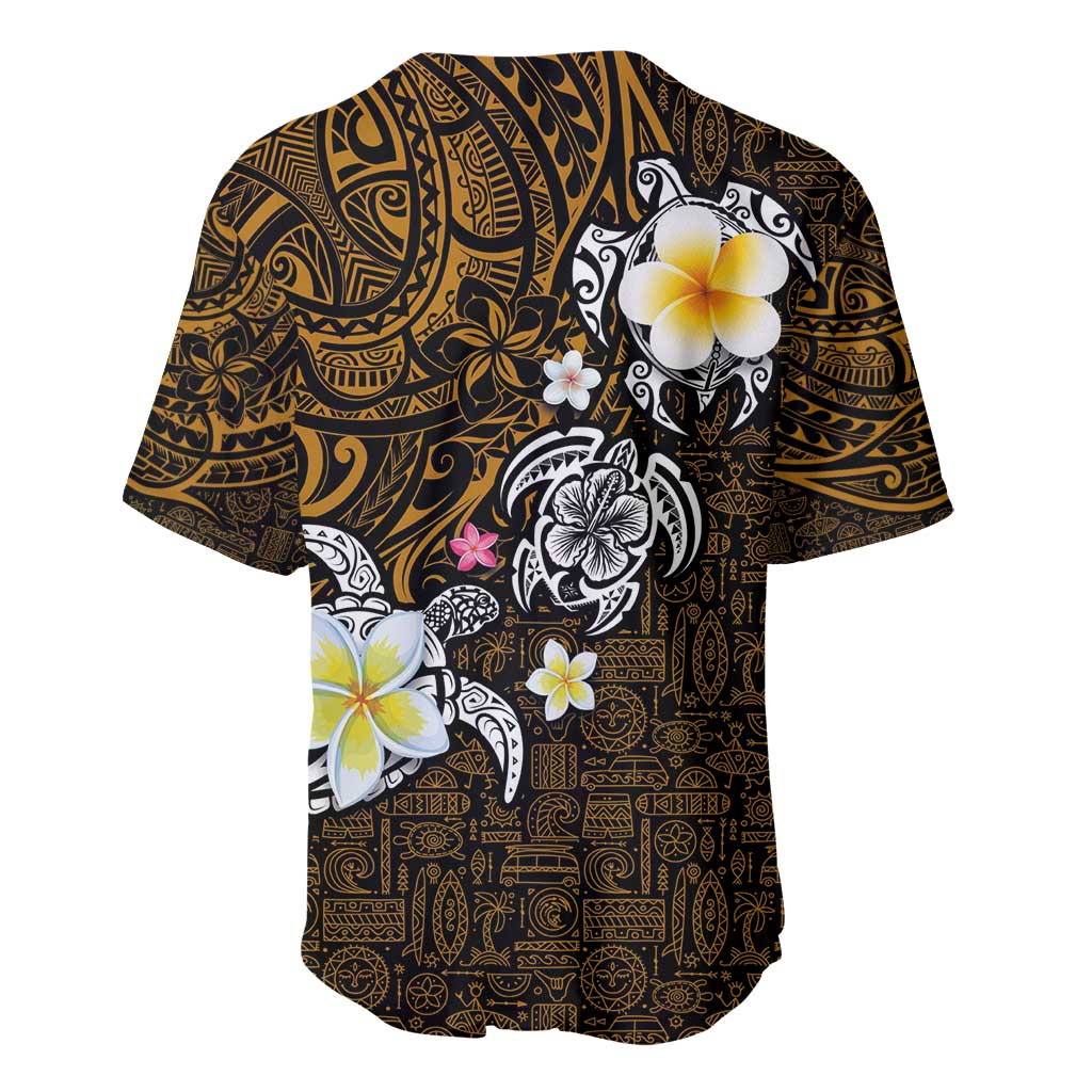 Hawaiian Turtle and Plumeria Baseball Jersey Polynesian Tattoo and Tribal Elements Pattern Orange Color LT03 - Polynesian Pride