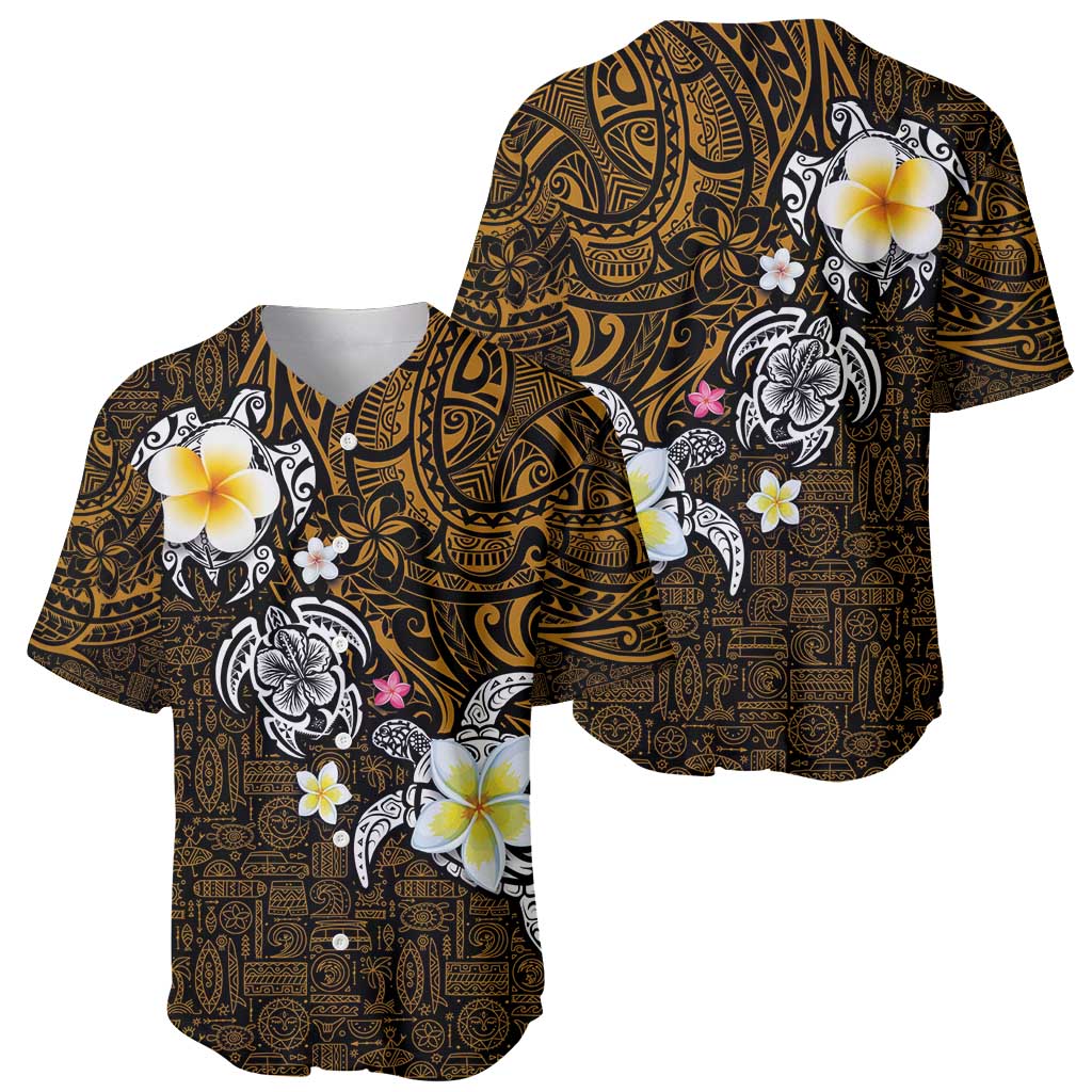 Hawaiian Turtle and Plumeria Baseball Jersey Polynesian Tattoo and Tribal Elements Pattern Orange Color LT03 - Polynesian Pride