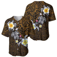 Hawaiian Turtle and Plumeria Baseball Jersey Polynesian Tattoo and Tribal Elements Pattern Orange Color LT03 - Polynesian Pride