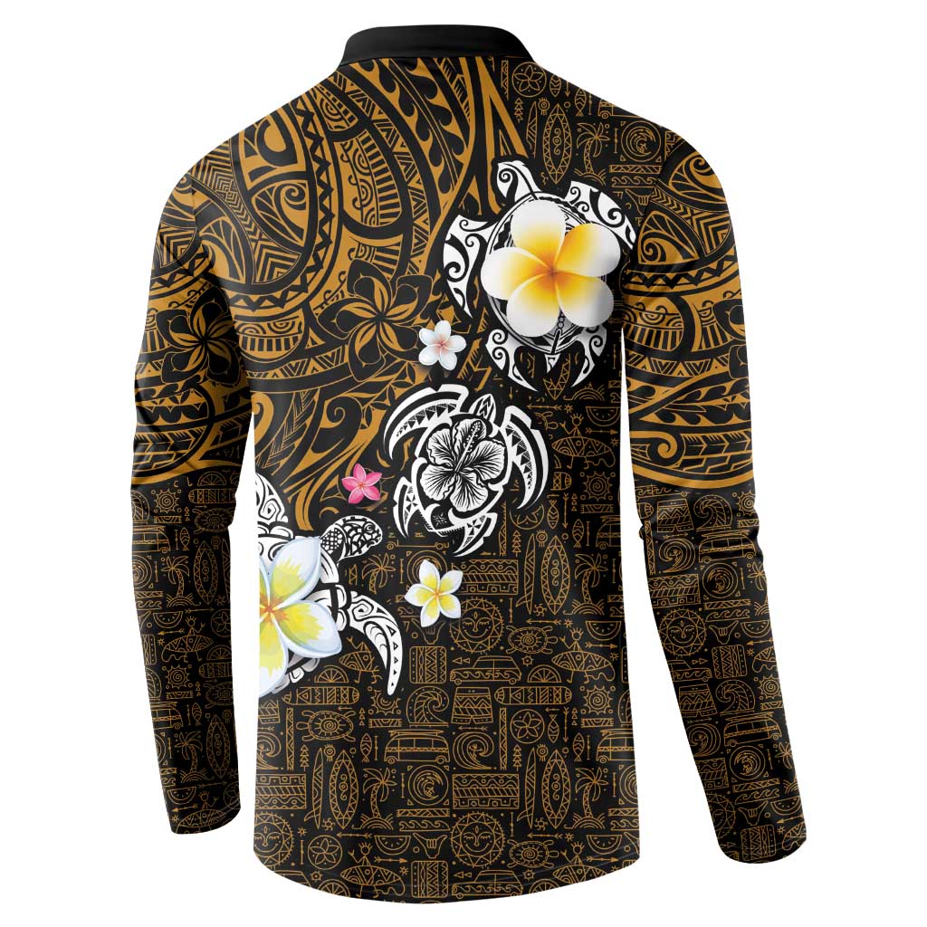 Hawaiian Turtle and Plumeria Button Sweatshirt Polynesian Tattoo and Tribal Elements Pattern Orange Color LT03 - Polynesian Pride