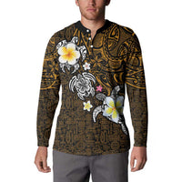 Hawaiian Turtle and Plumeria Button Sweatshirt Polynesian Tattoo and Tribal Elements Pattern Orange Color LT03 - Polynesian Pride