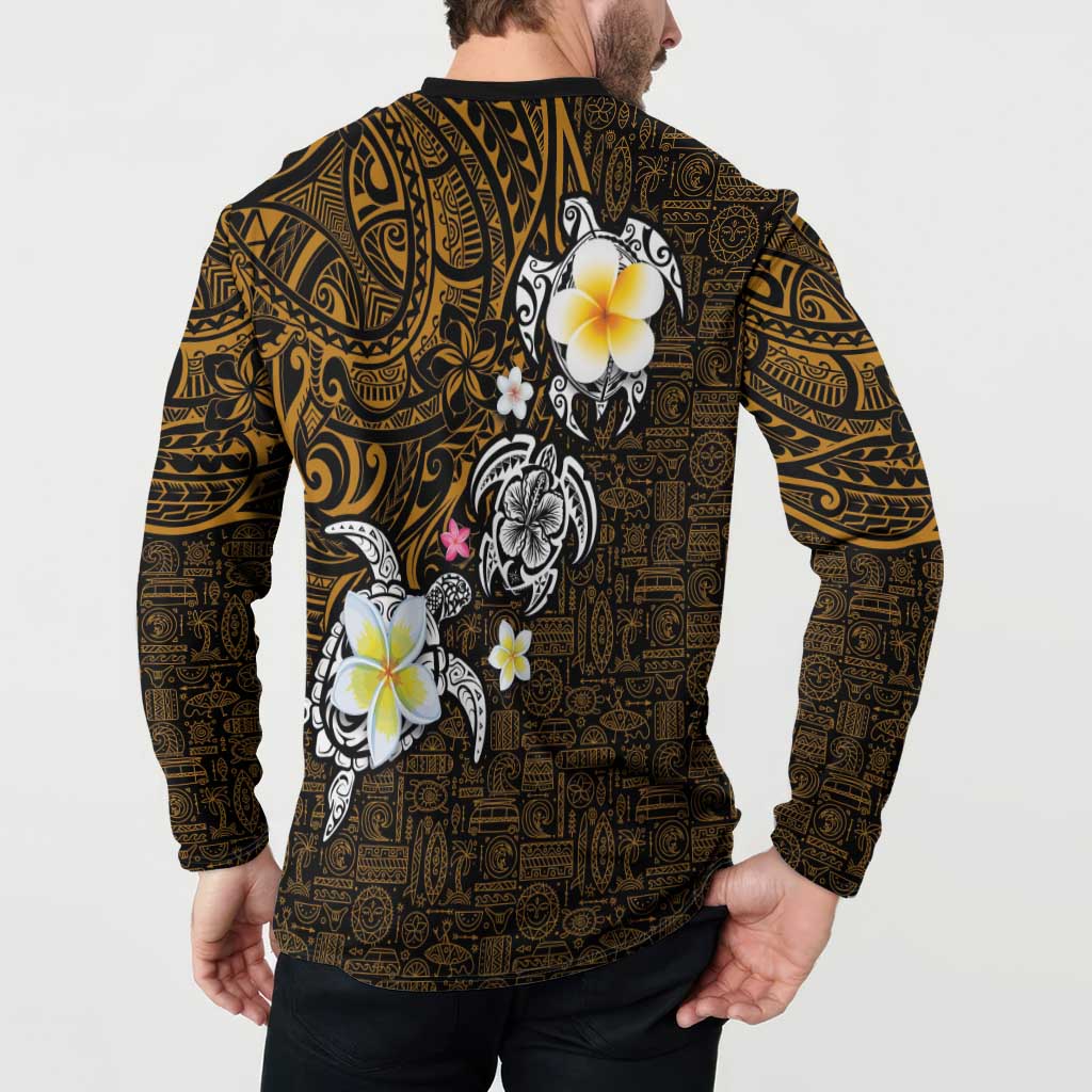 Hawaiian Turtle and Plumeria Button Sweatshirt Polynesian Tattoo and Tribal Elements Pattern Orange Color LT03 - Polynesian Pride