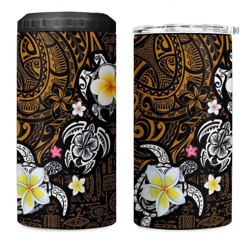 Hawaiian Turtle and Plumeria 4 in 1 Can Cooler Tumbler Polynesian Tattoo and Tribal Elements Pattern Orange Color LT03 One Size: 16 oz Orange - Polynesian Pride