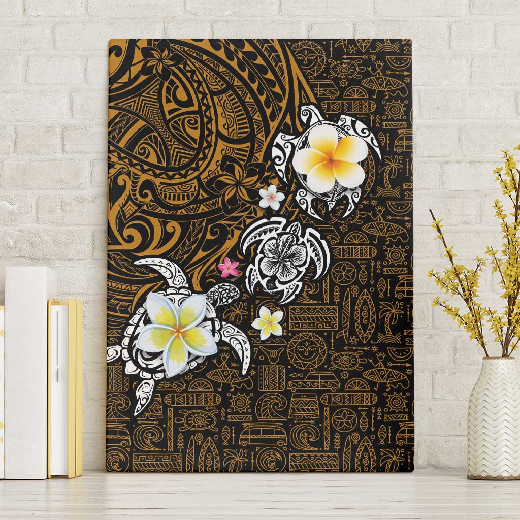 Hawaiian Turtle and Plumeria Canvas Wall Art Polynesian Tattoo and Tribal Elements Pattern Orange Color LT03 Without Frame Orange - Polynesian Pride