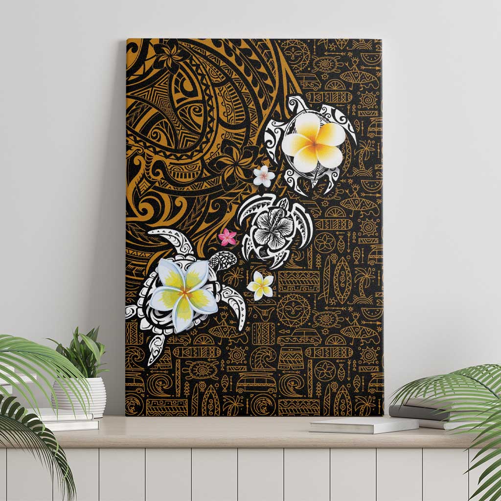Hawaiian Turtle and Plumeria Canvas Wall Art Polynesian Tattoo and Tribal Elements Pattern Orange Color LT03 - Polynesian Pride