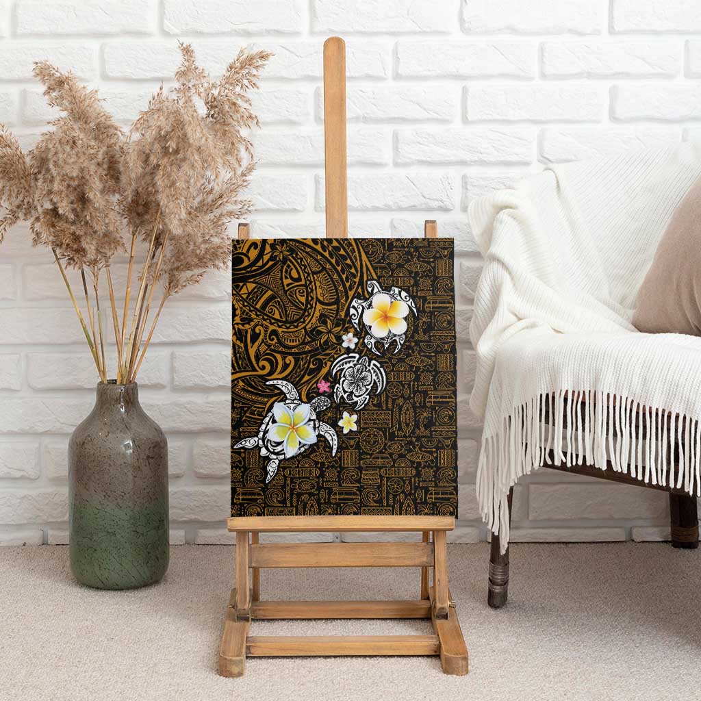 Hawaiian Turtle and Plumeria Canvas Wall Art Polynesian Tattoo and Tribal Elements Pattern Orange Color LT03 - Polynesian Pride