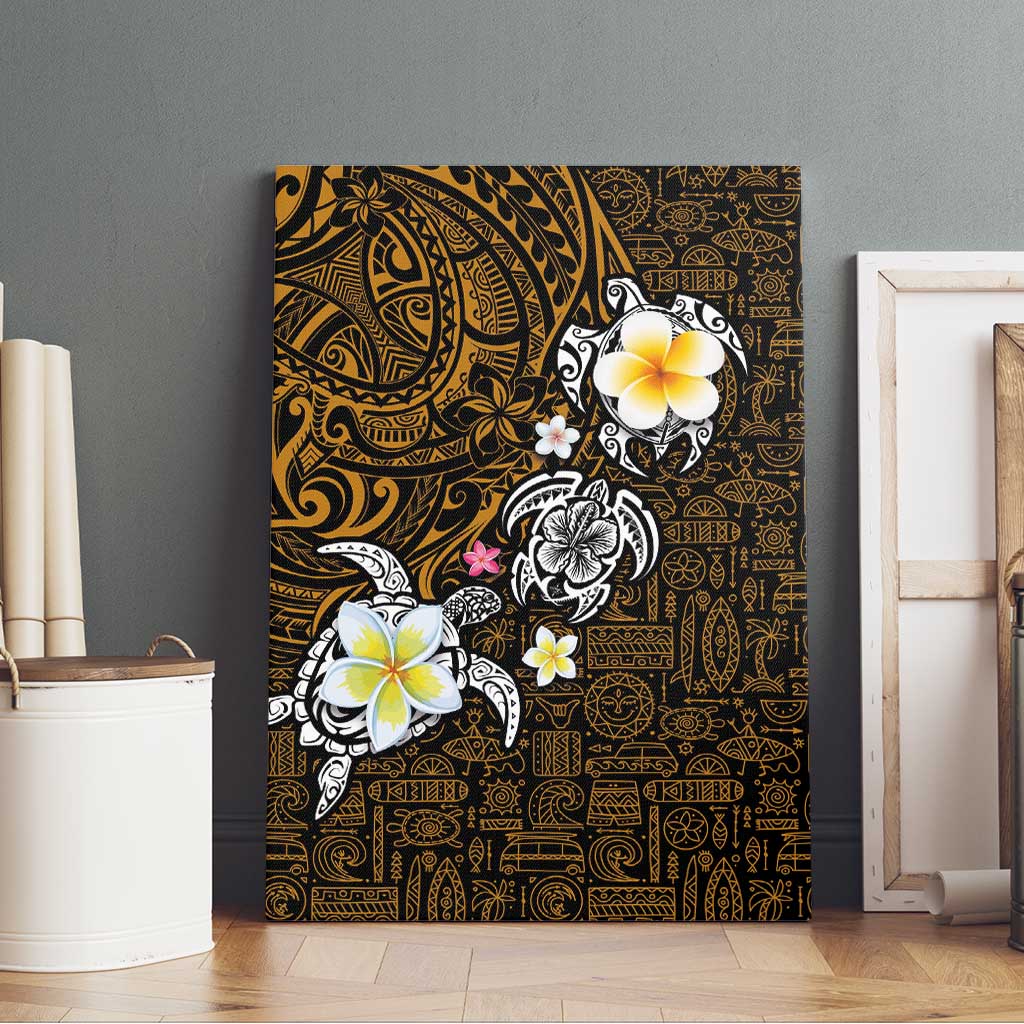 Hawaiian Turtle and Plumeria Canvas Wall Art Polynesian Tattoo and Tribal Elements Pattern Orange Color LT03 - Polynesian Pride