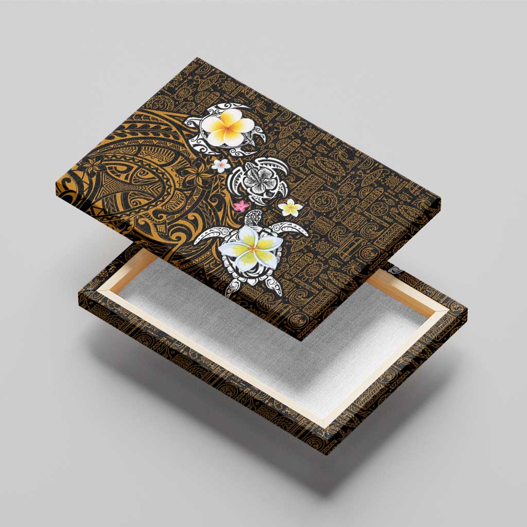 Hawaiian Turtle and Plumeria Canvas Wall Art Polynesian Tattoo and Tribal Elements Pattern Orange Color LT03 - Polynesian Pride