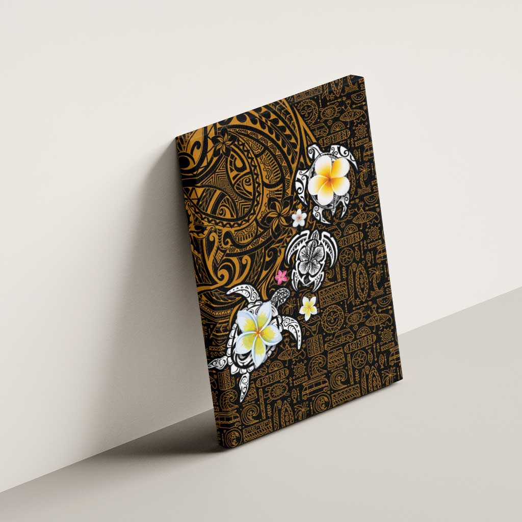 Hawaiian Turtle and Plumeria Canvas Wall Art Polynesian Tattoo and Tribal Elements Pattern Orange Color LT03 - Polynesian Pride