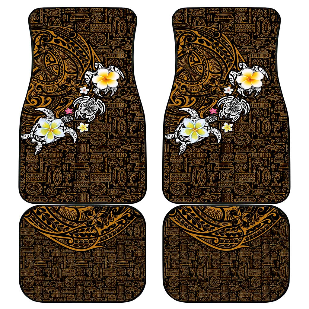 Hawaiian Turtle and Plumeria Car Mats Polynesian Tattoo and Tribal Elements Pattern Orange Color LT03 - Polynesian Pride