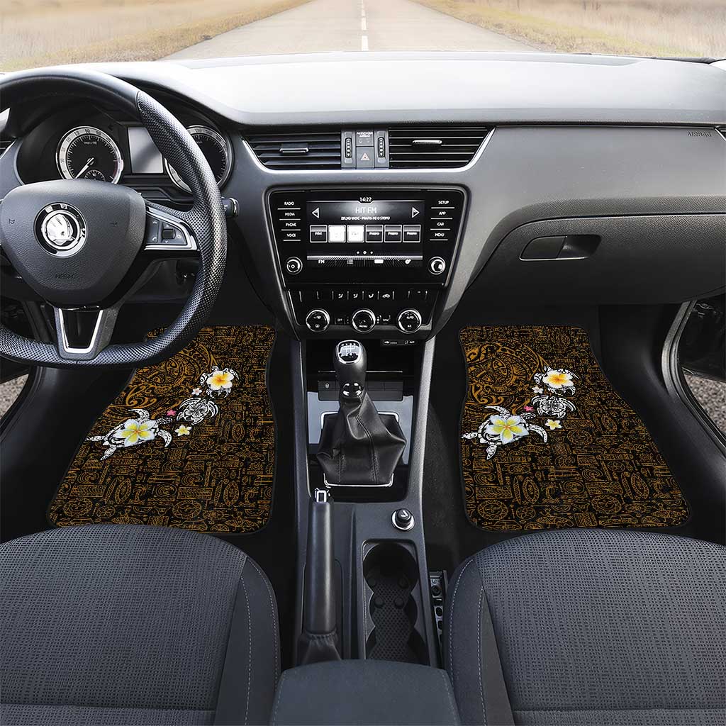 Hawaiian Turtle and Plumeria Car Mats Polynesian Tattoo and Tribal Elements Pattern Orange Color LT03 Set 2pcs - Front Orange - Polynesian Pride