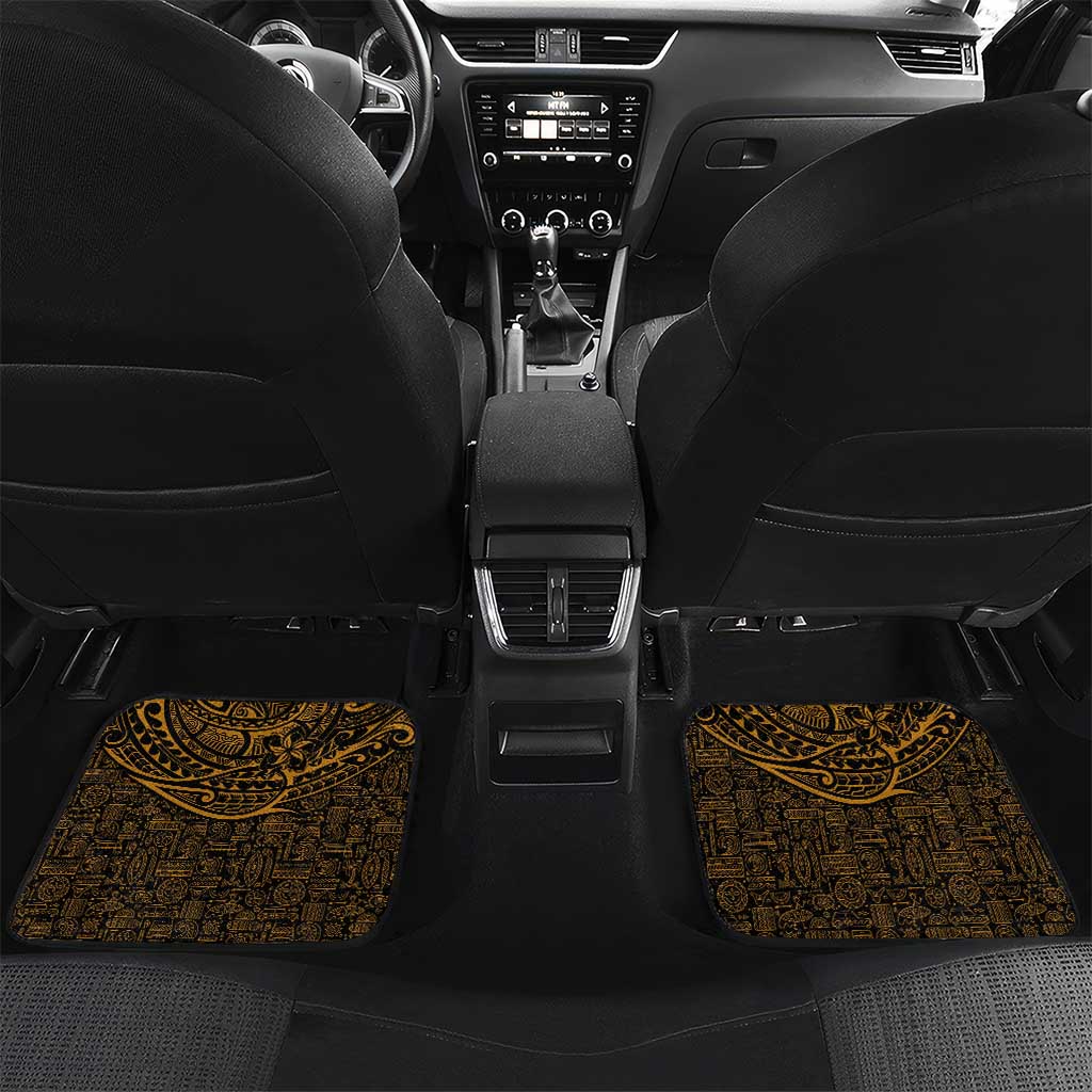 Hawaiian Turtle and Plumeria Car Mats Polynesian Tattoo and Tribal Elements Pattern Orange Color LT03 Set 2pcs - Back Orange - Polynesian Pride